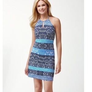 Tommy Bahamas Mayan Maze Halter Dress Blue Size Medium M